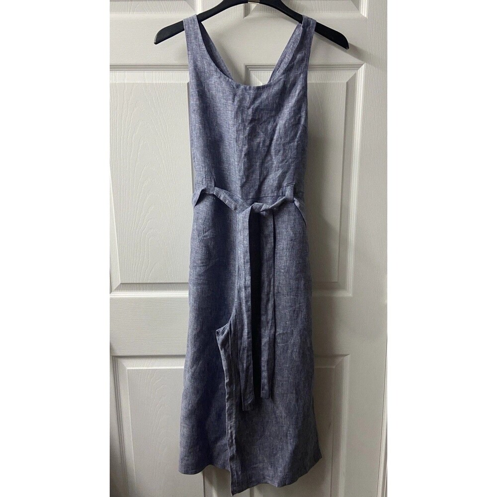 Rachel Zoe Linen Jumper Womens 8 blue Scoop Neck Baggy Leg Cropped Lagenlook - Picture 2 of 14